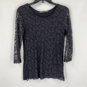 Women’s Round Neck Black Lined Lace 3/4 Sleeve Blouse size M
